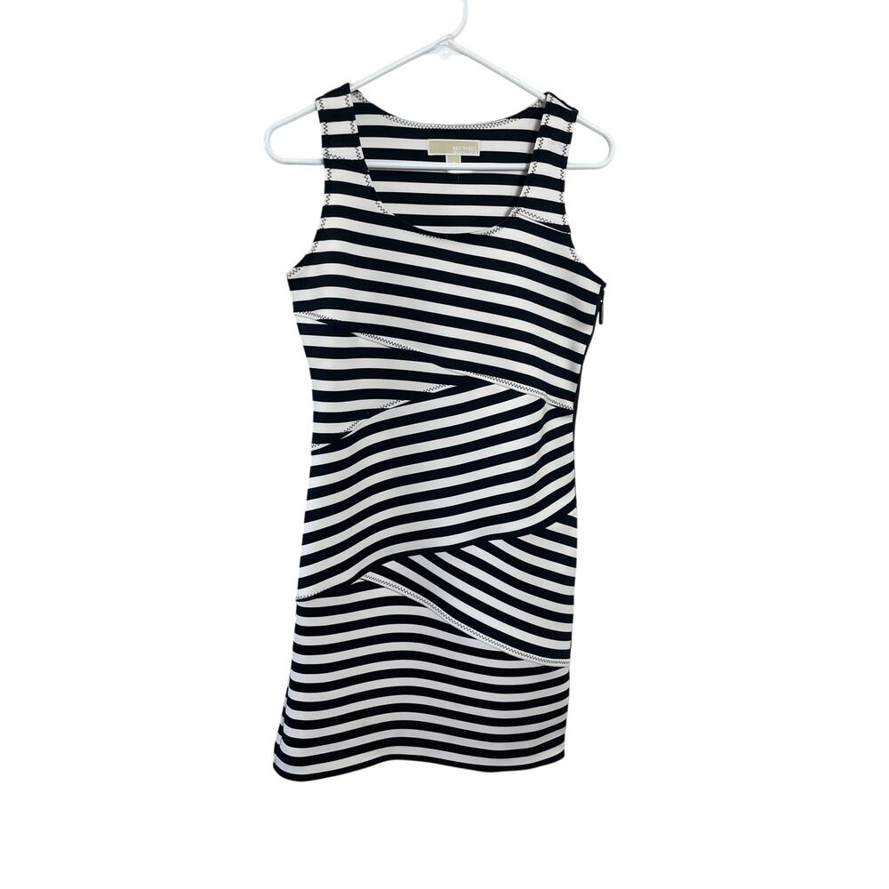 Michael Kors Black & White Striped Mini Dress w/ Side Zipper Size Small Y2K Chic
